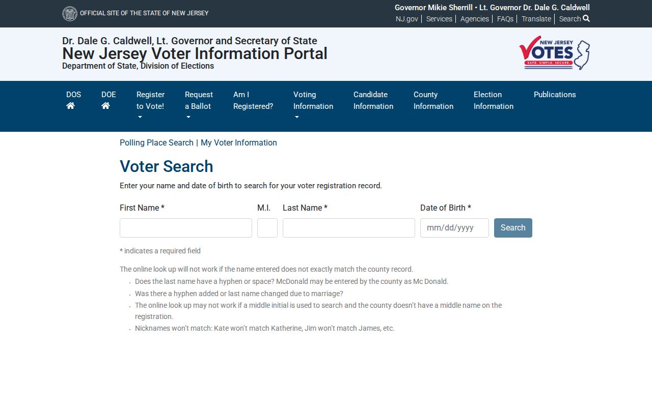 Jersey City resident lookup route through the New Jersey voter registration-status tool