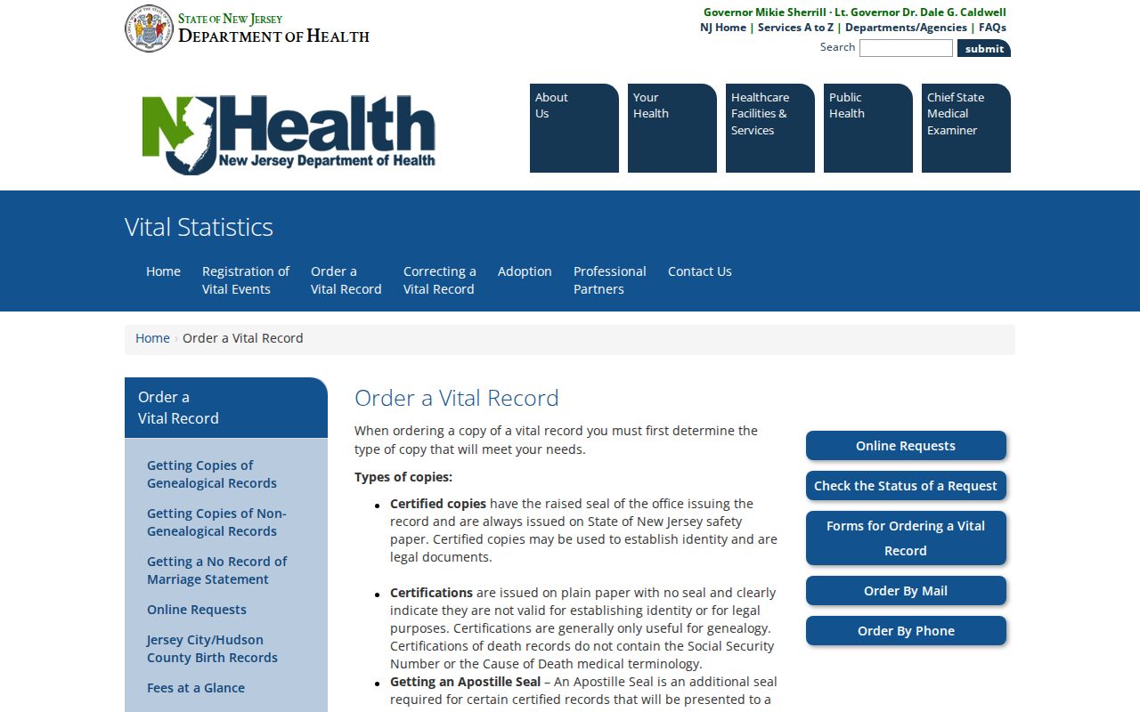 Jersey City resident lookup vital-record ordering route with New Jersey identification requirements