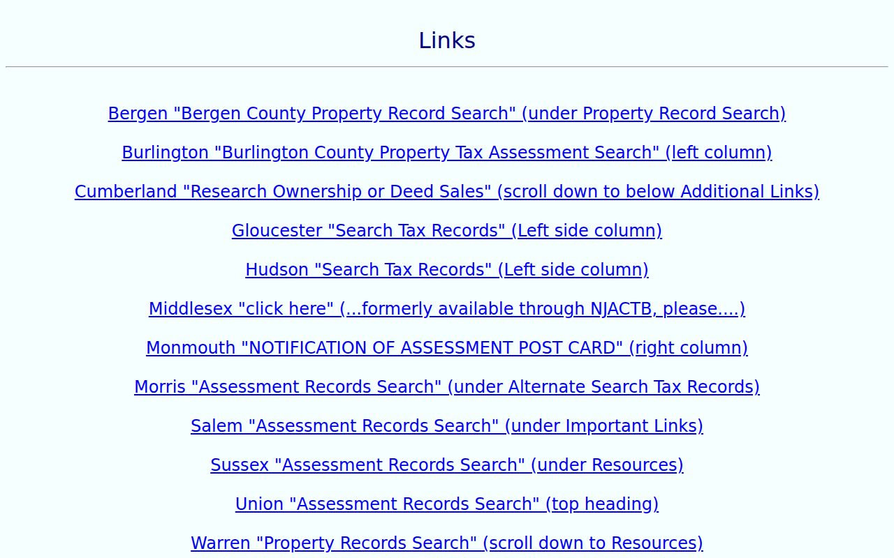 Jersey City street directory assessment search with location owner and block lot fields