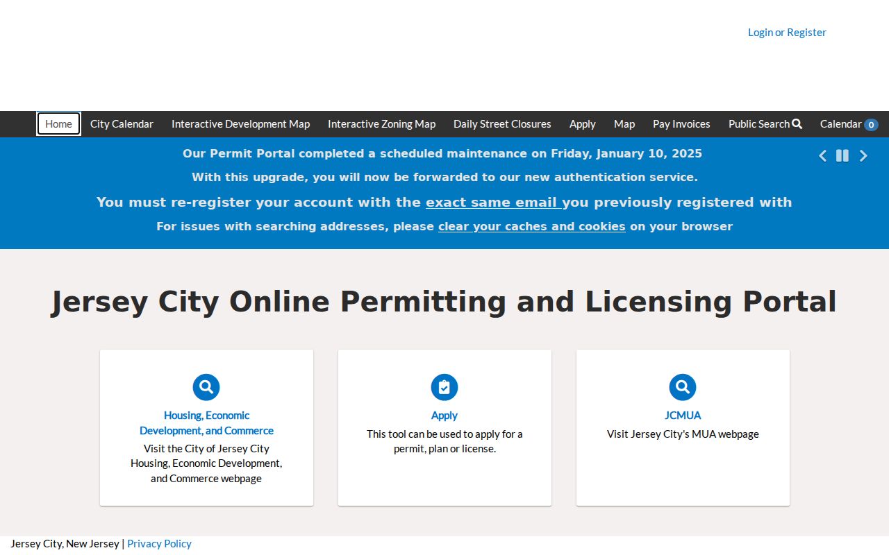 Jersey City street directory public permit portal address search