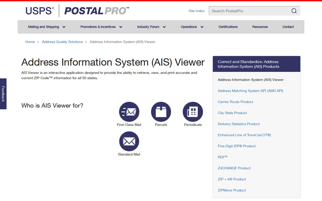 Jersey City ZIP-code directory reference to USPS AIS Viewer delivery fields